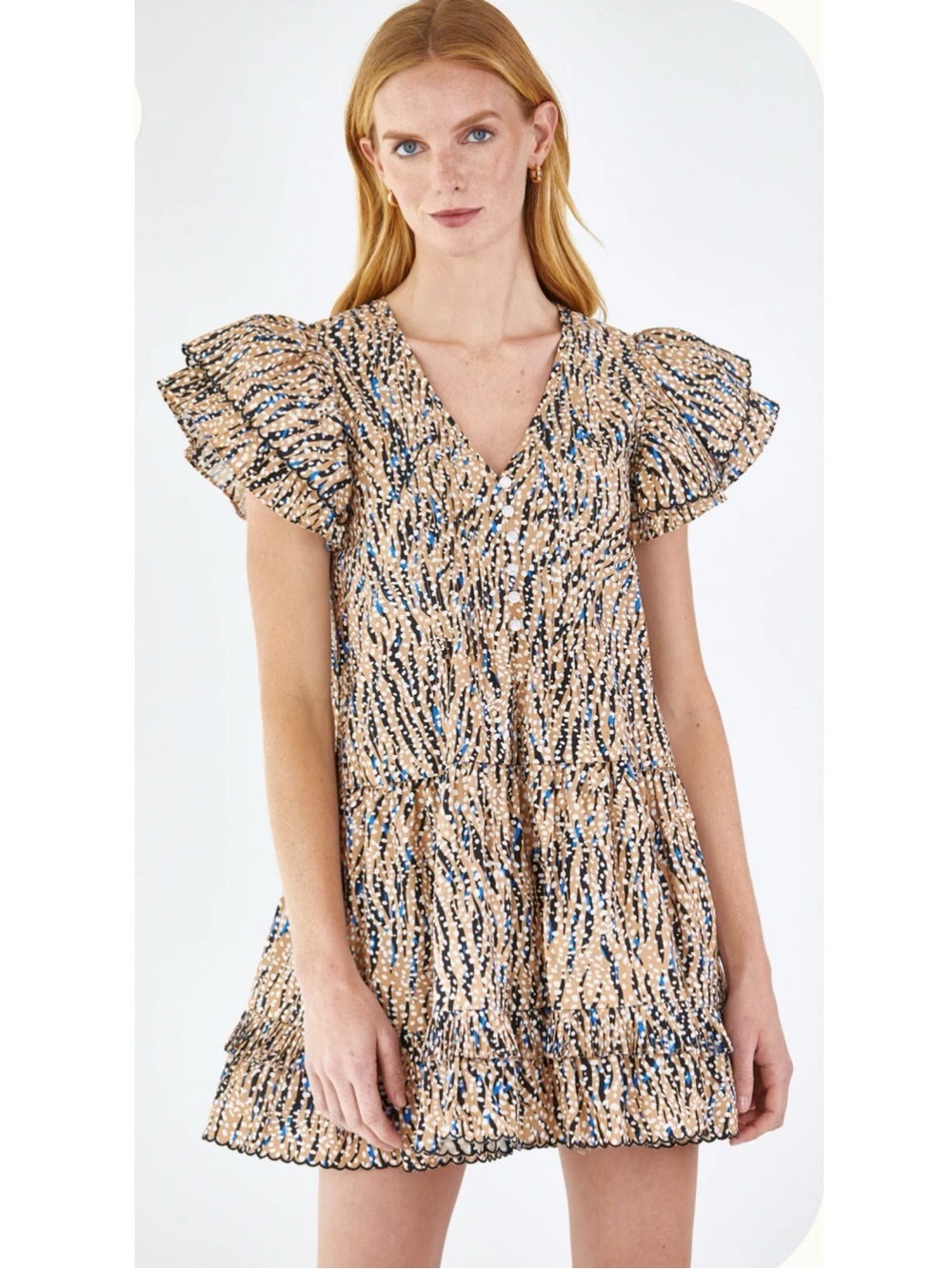 Hunter Bell Virginia Snowy Animal Ruffle Mini Dress sz XS